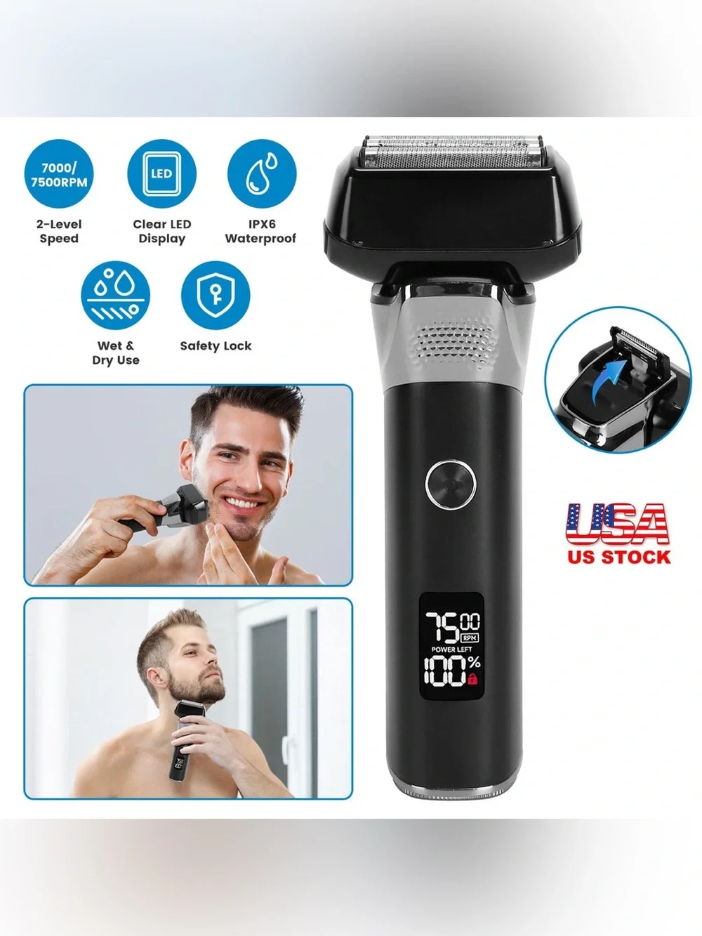 Brookstone Electric Foil Face Shaver 5-Blade Electric Razor for Men